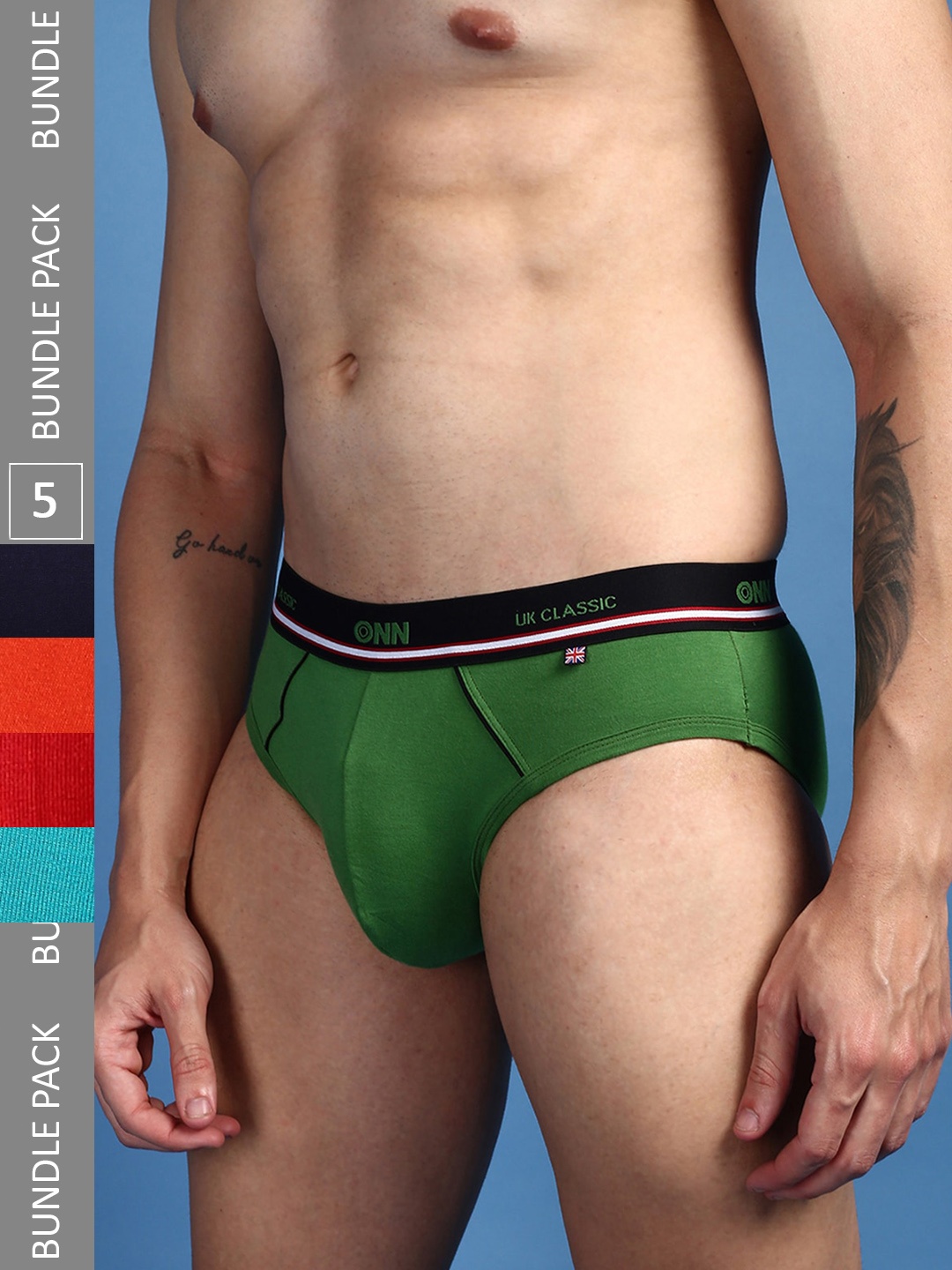 

ONN Men Pack Of 5 Assorted Pure Combed Cotton Anti-Odour Anti-Microbial Basic Briefs