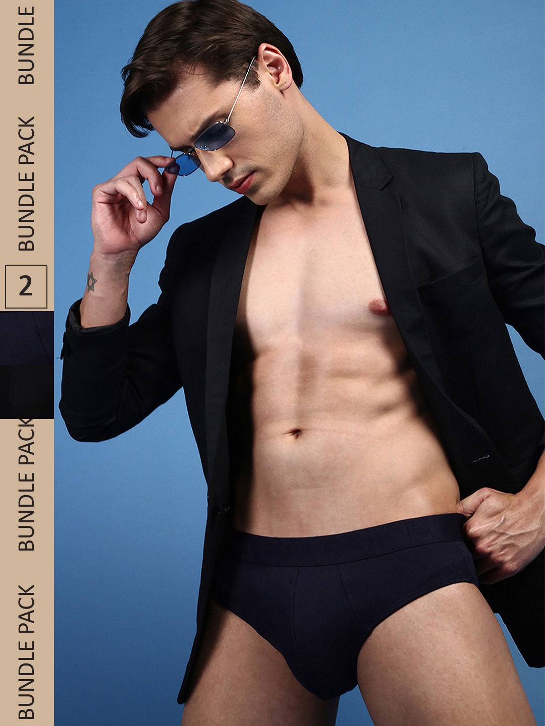 

ONN Men Pack Of 2 Anti-Odour Anti-Microbial Basic Briefs, Navy blue