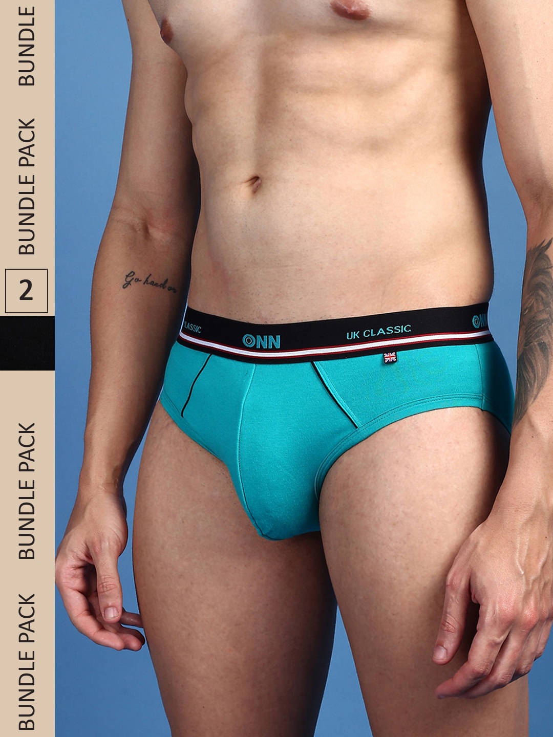 

ONN Men Pack Of 2 Pure Cotton Anti-Odour Anti-Microbial Basic Briefs, Turquoise blue