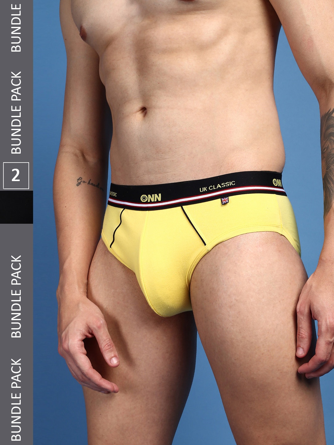 

ONN Men Pack Of 2 Pure Cotton Anti-Odour Anti-Microbial Basic Briefs, Yellow
