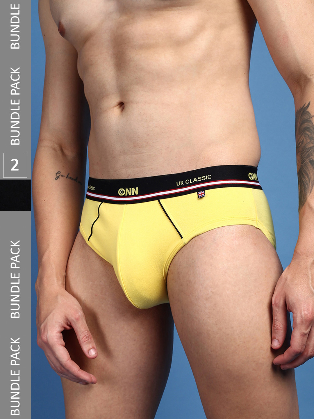 

ONN Men Pack Of 2 Pure Combed Cotton Anti-Odour Anti-Microbial Basic Briefs, Yellow