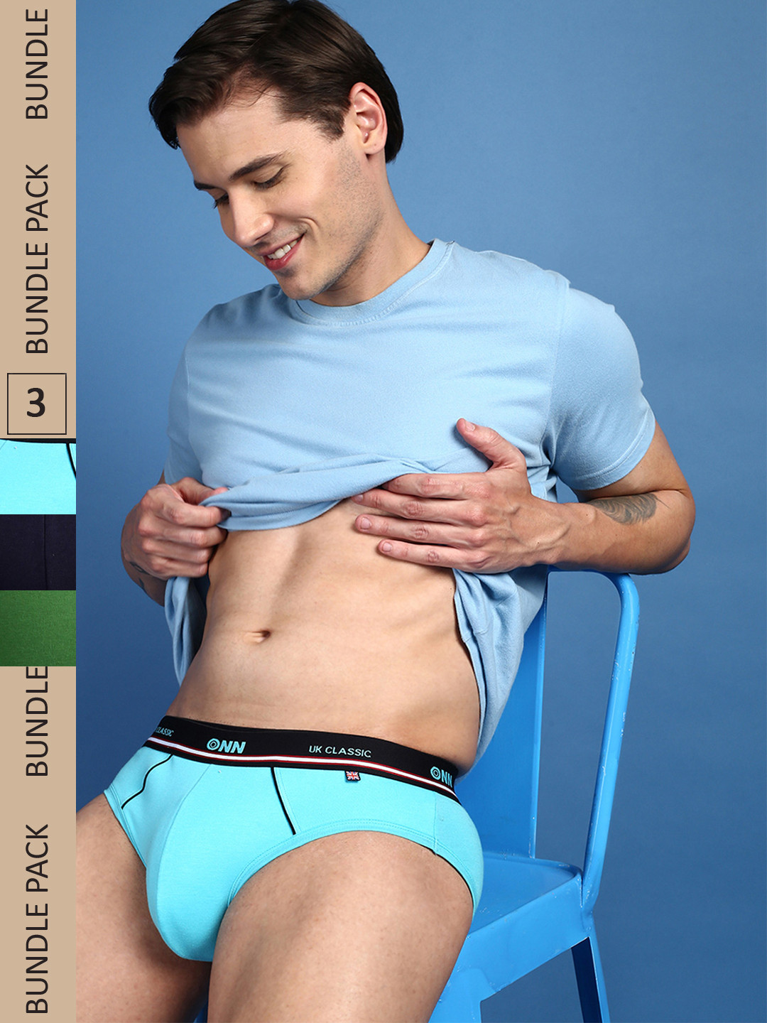 

ONN Men Pack Of 3 Anti-Odour Anti-Microbial Basic Briefs, Navy blue