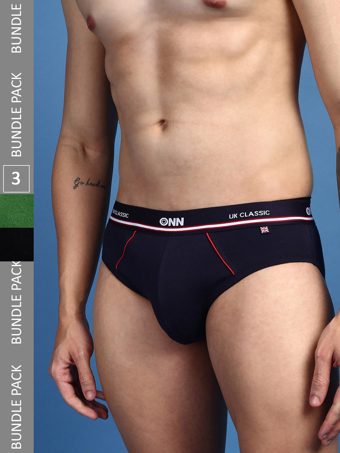 

ONN Men Pack Of 3 Premium Combed Cotton Anti-Odour Anti-Microbial Basic Briefs, Navy blue