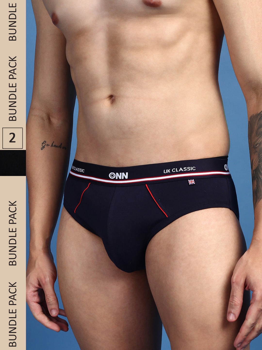 

ONN Men Pack Of 2 Pure Combed Cotton Anti-Odour Anti-Microbial Basic Briefs, Navy blue