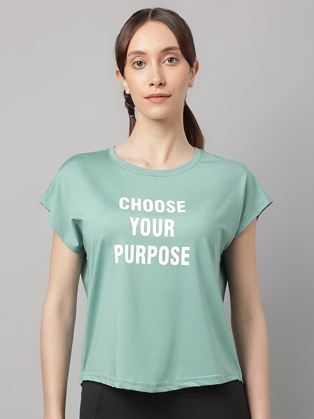 

MKH Typography Printed Round Neck Dri-FIT T-shirt, Green