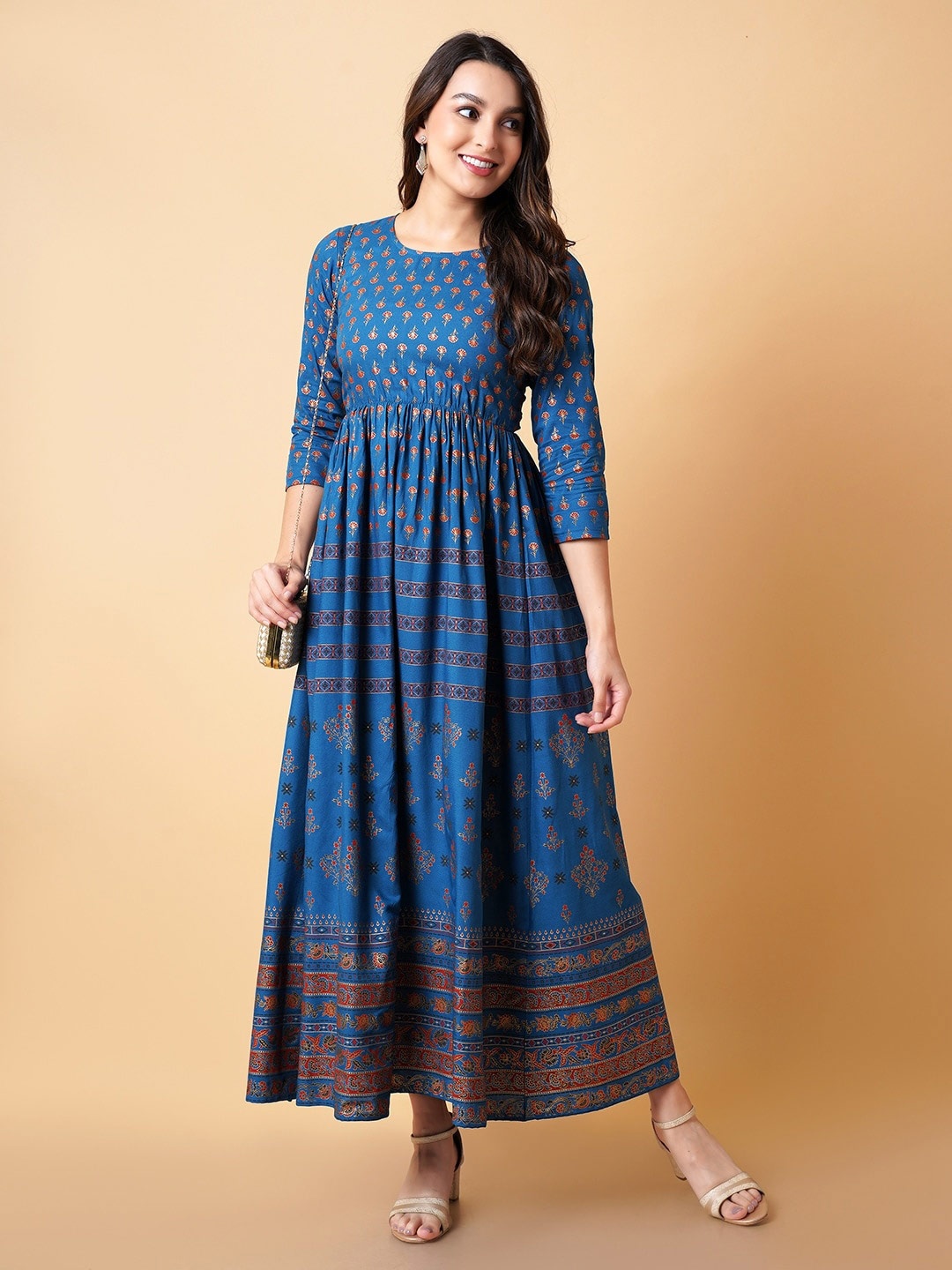 

DAEVISH Ethnic Motifs Printed Maxi Ethnic Dress, Blue