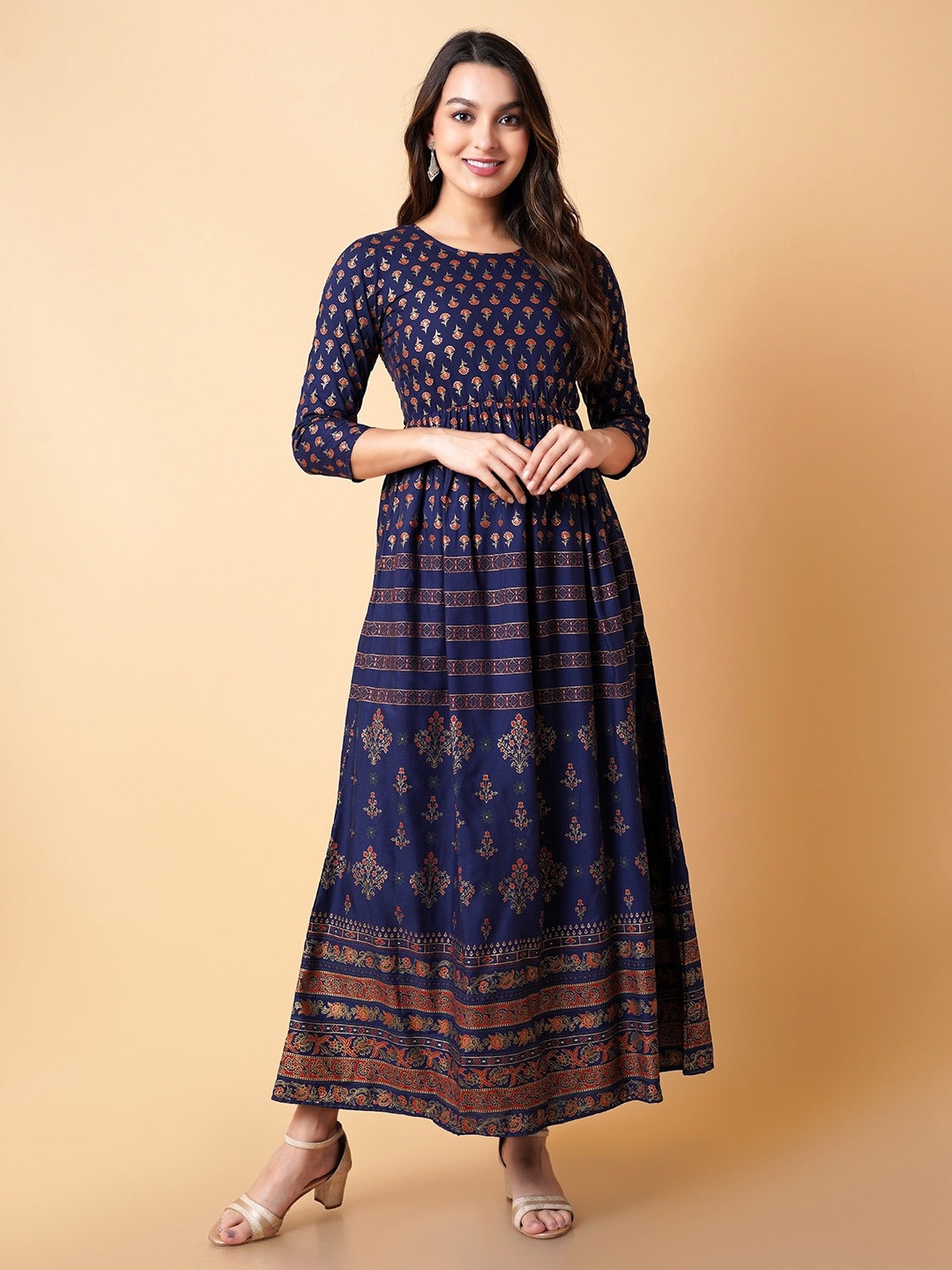 

DAEVISH Ethnic Motifs Printed Maxi Ethnic Dress, Blue
