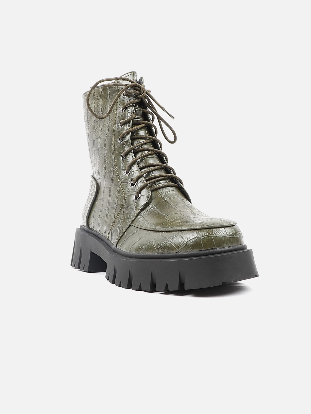 

Carlton London Women Textured High-Top Chunky Boots, Olive