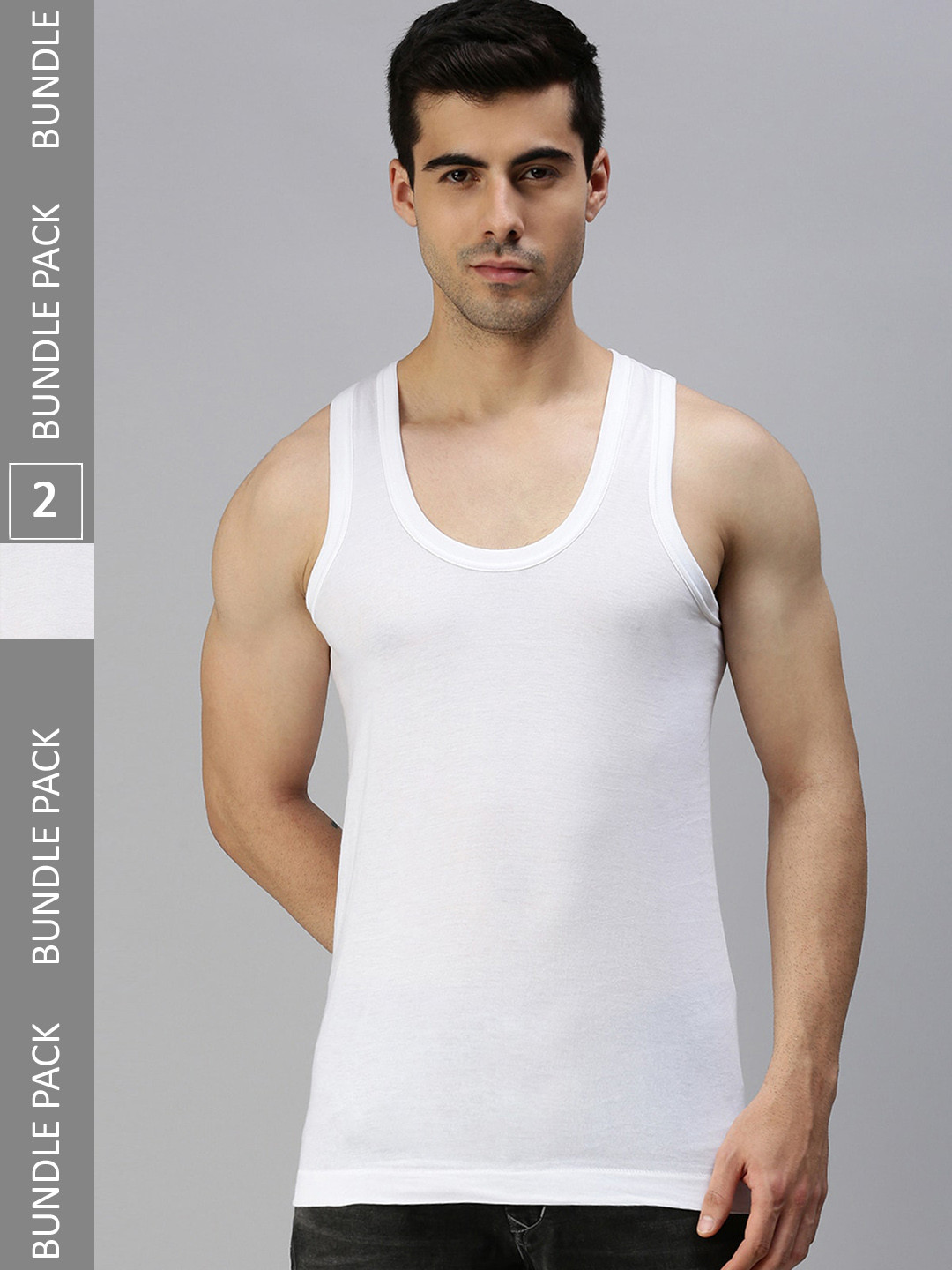 

ONN Men Pack Of 2 Sleeveless Cotton Basic Vests, White
