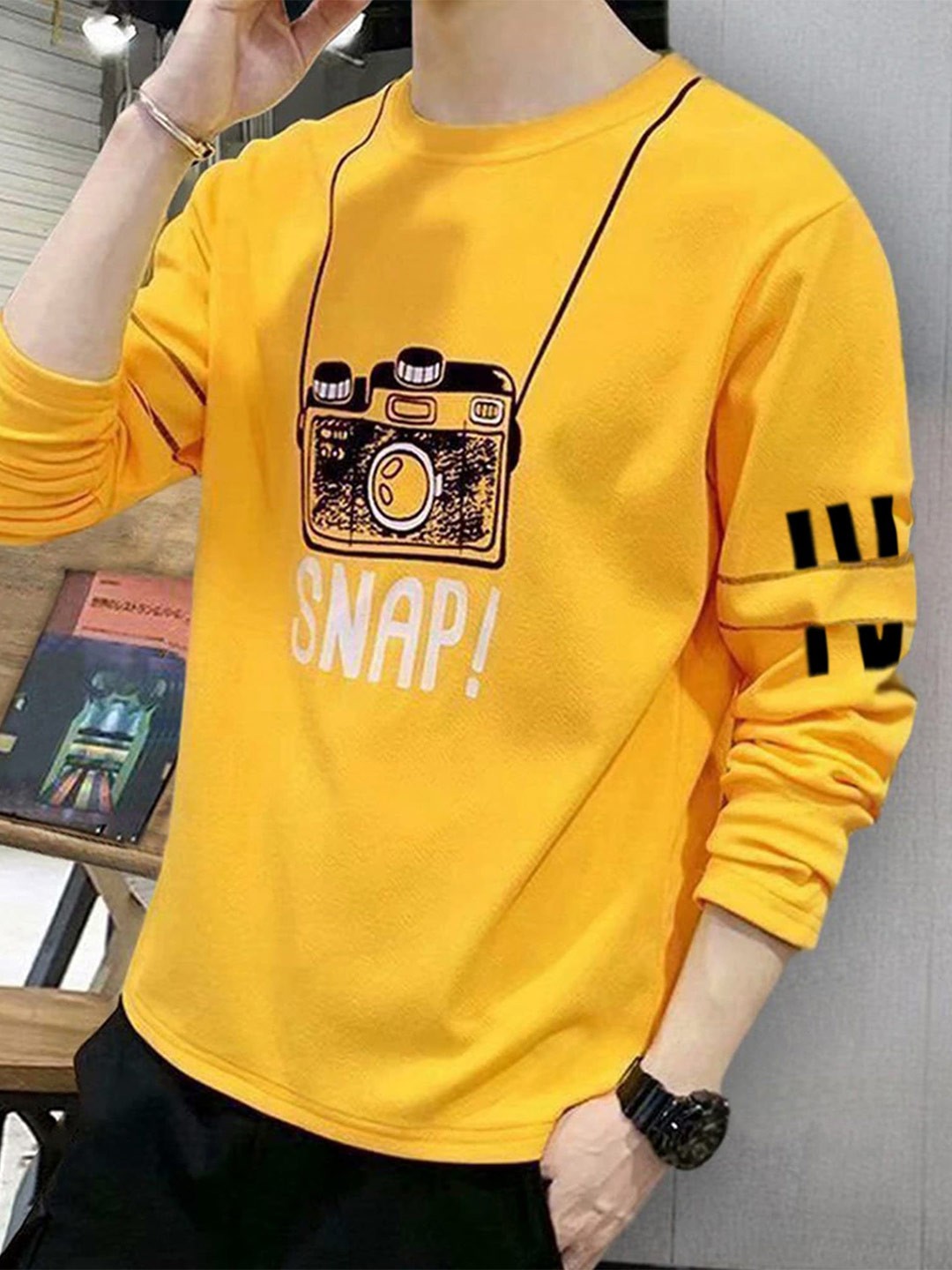 

BLIVE Boys Graphic Printed Round Neck Long Sleeves Cotton T-shirt, Yellow