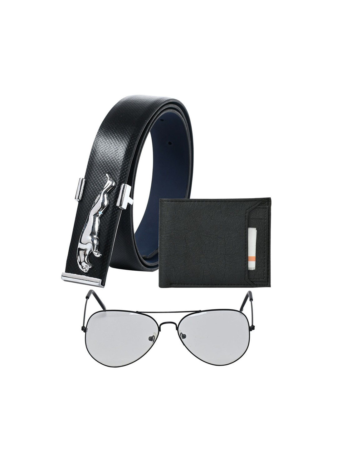 

Kastner Men Leather Belt, Wallet And sunglasses Accessory Gift Set, Black