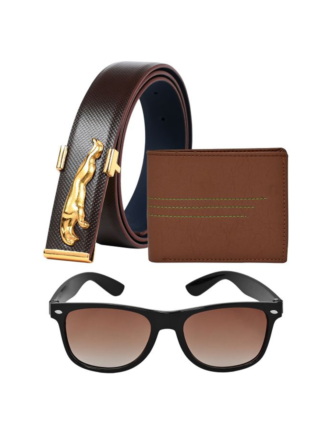 

Kastner Men Leather Belt, Wallet And sunglasses Accessory Gift Set, Brown