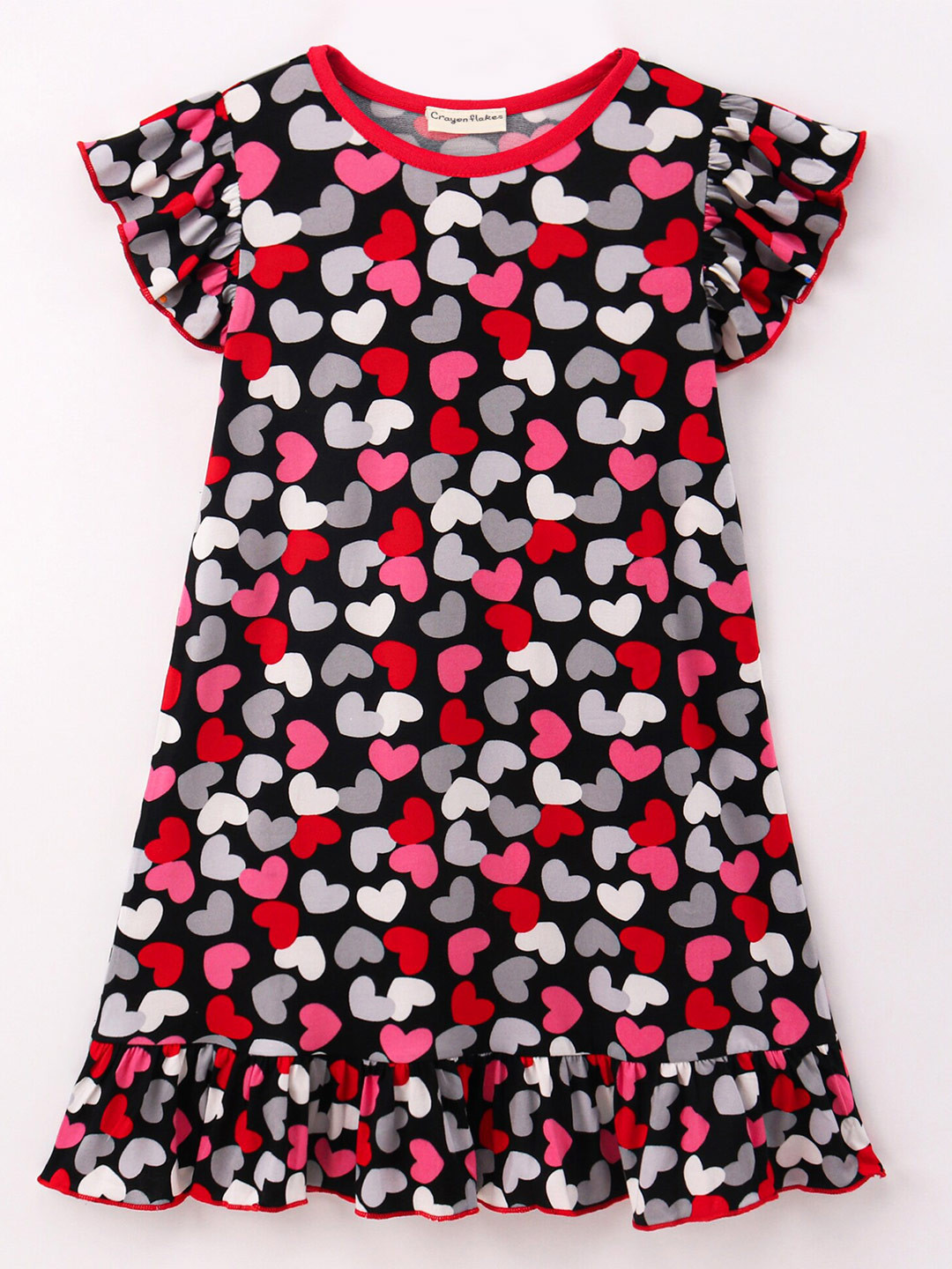 

CrayonFlakes Girls Conversational Printed Nightdress, Black