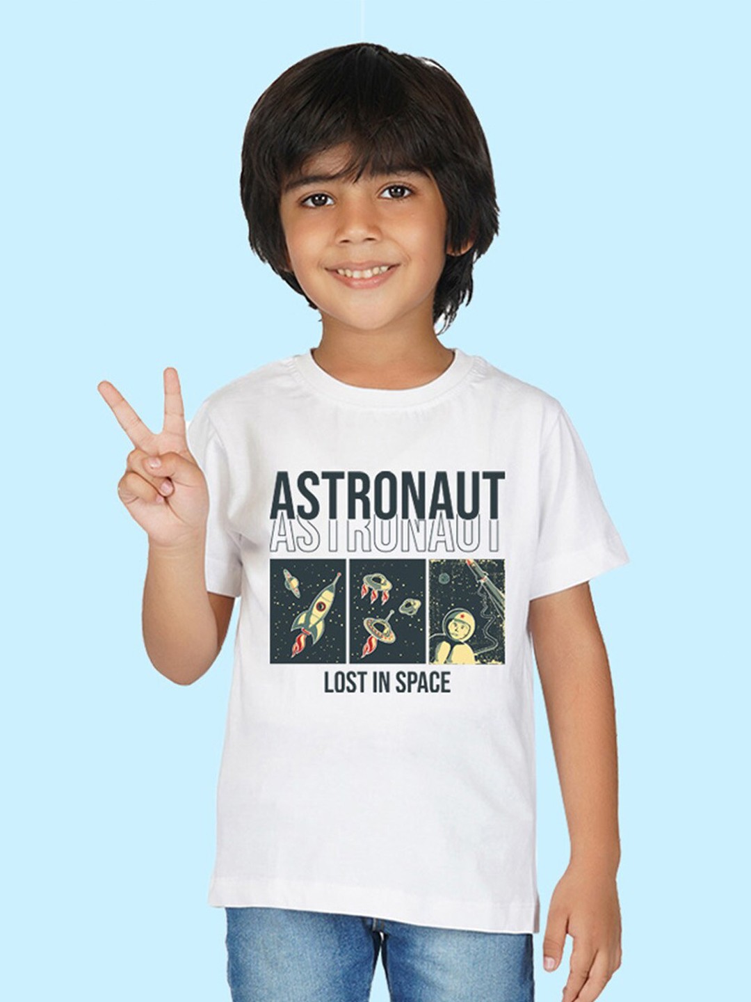 

NUSYL Boys Typography Printed Round Neck T-shirt, White