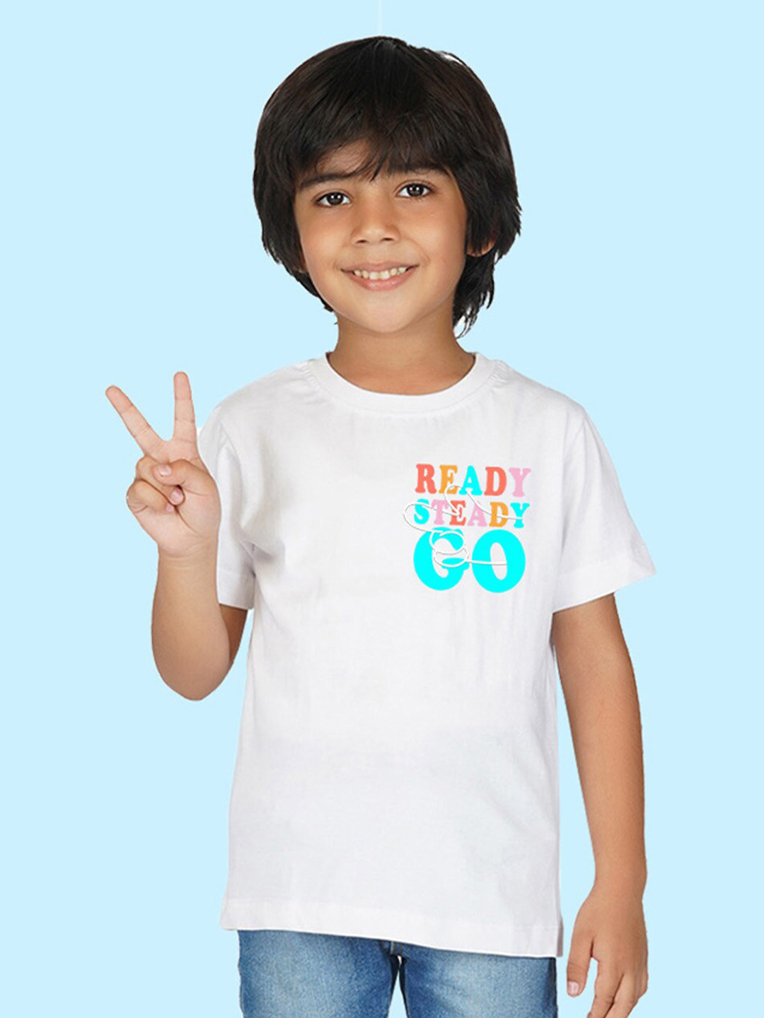 

NUSYL Boys Typography Printed Round Neck Cotton T-shirt, White
