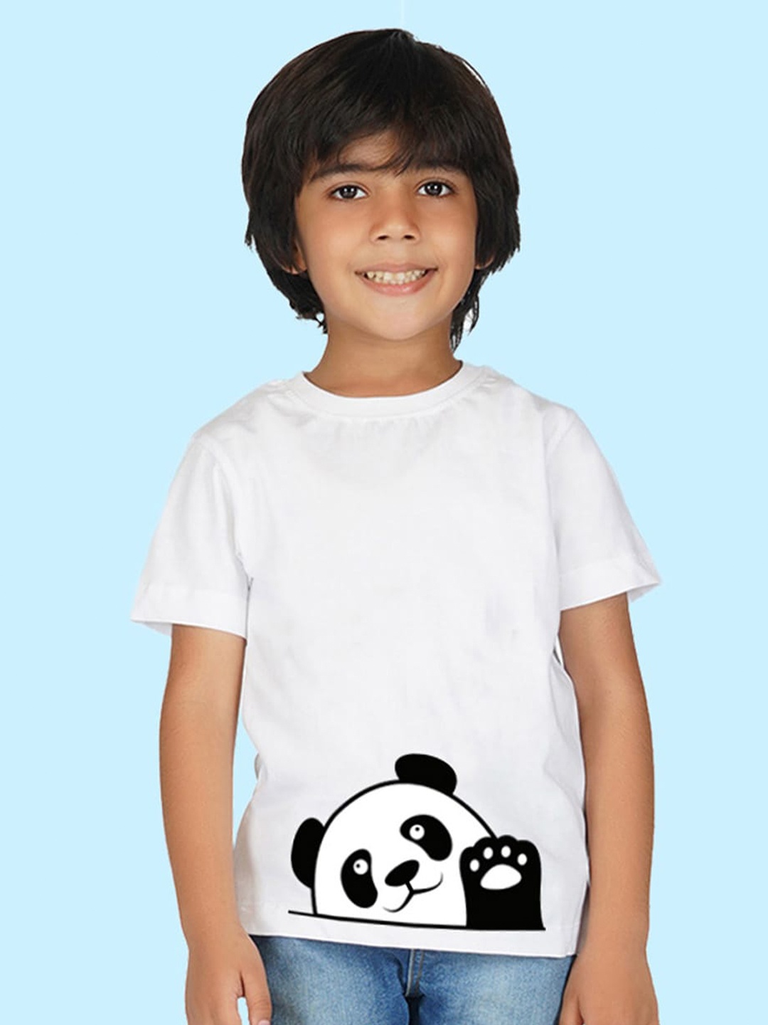 

NUSYL Boys Graphic Panda Printed Cotton T-shirt, White