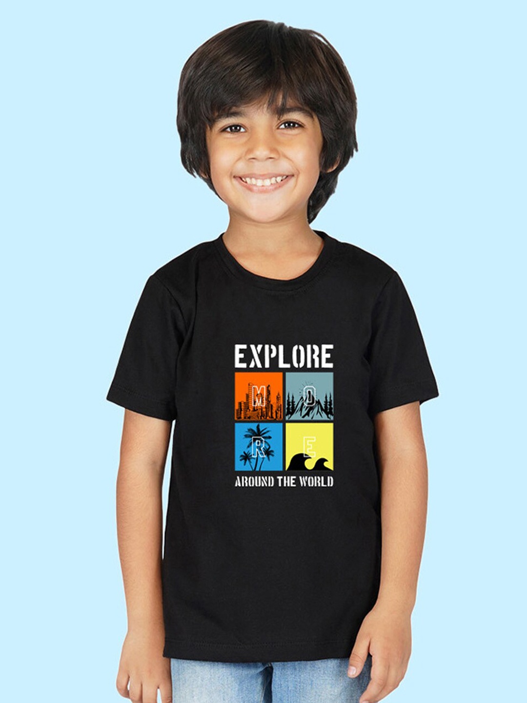 

NUSYL Boys Graphic Printed Round Neck Cotton T-shirt, Black