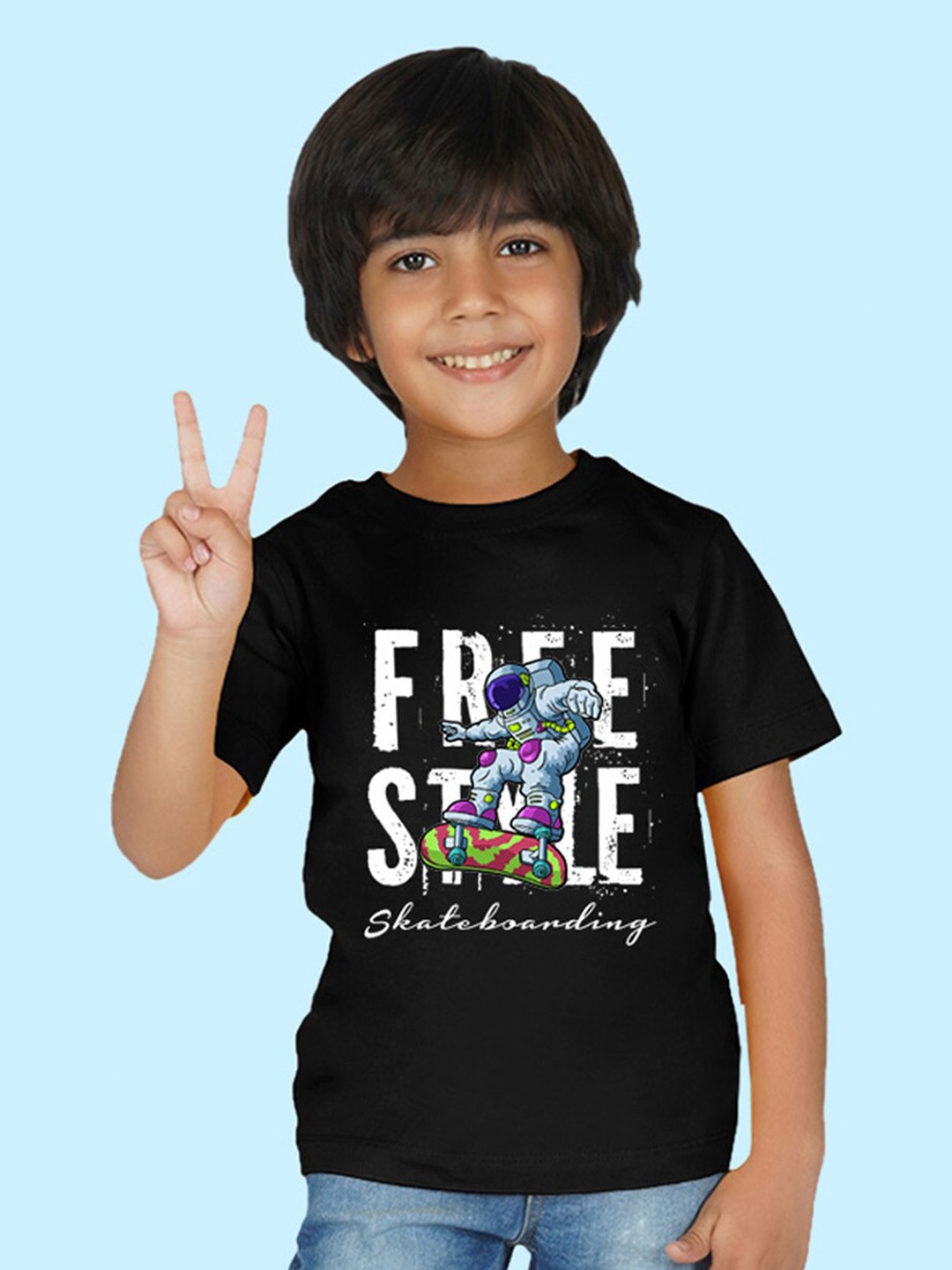 

NUSYL Boys Typography Printed Round Neck T-shirt, Black