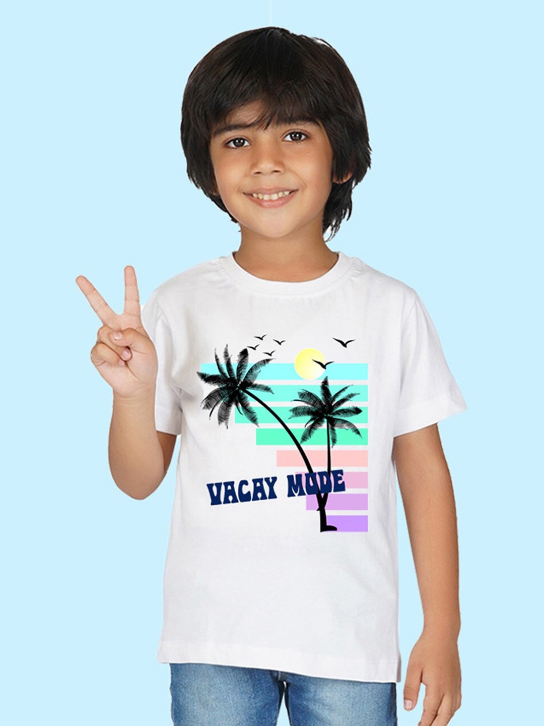 

NUSYL Boys Graphic Printed Round Neck Cotton T-shirt, White