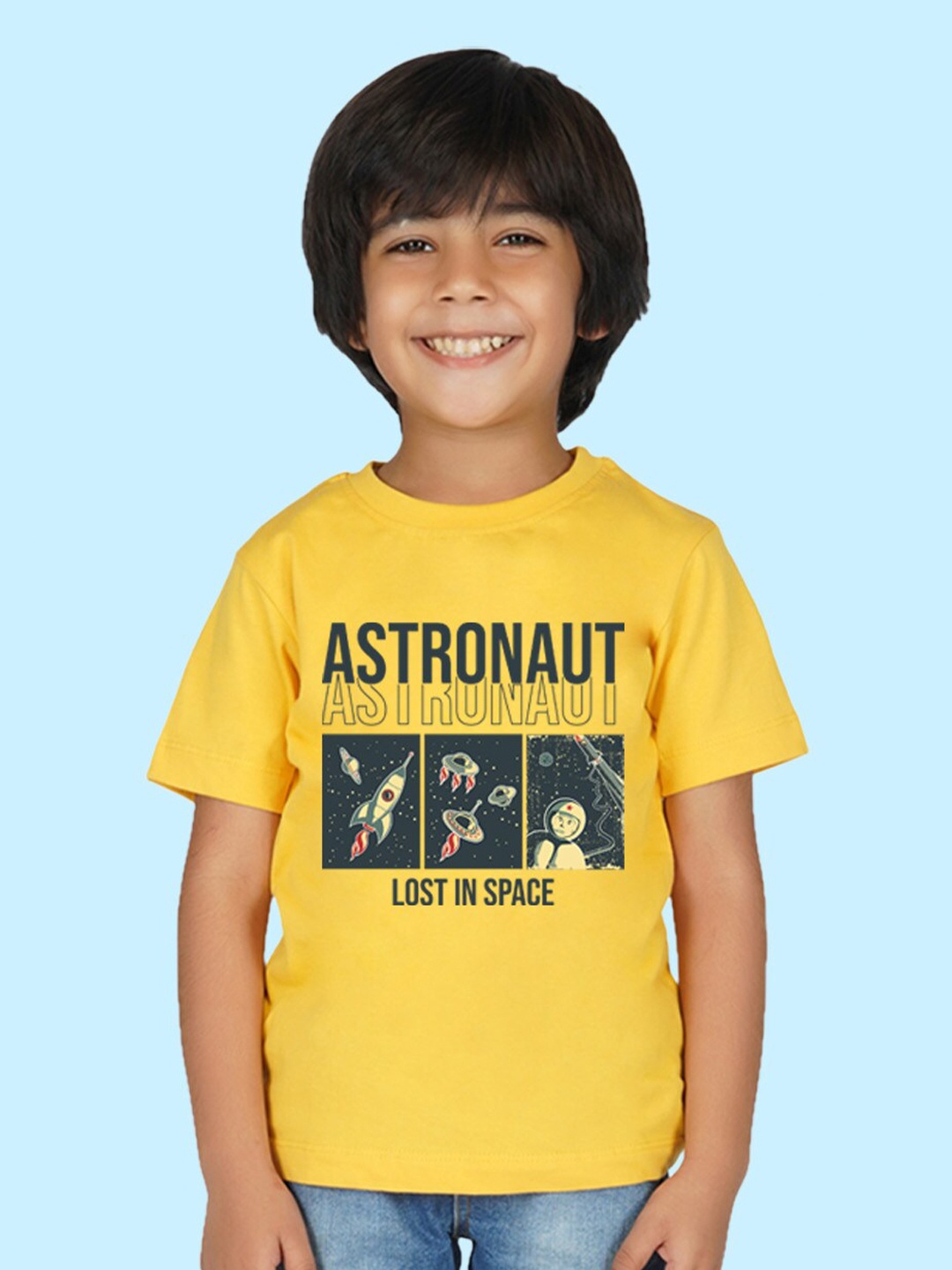 

NUSYL Boys Typography Printed T-shirt, Yellow