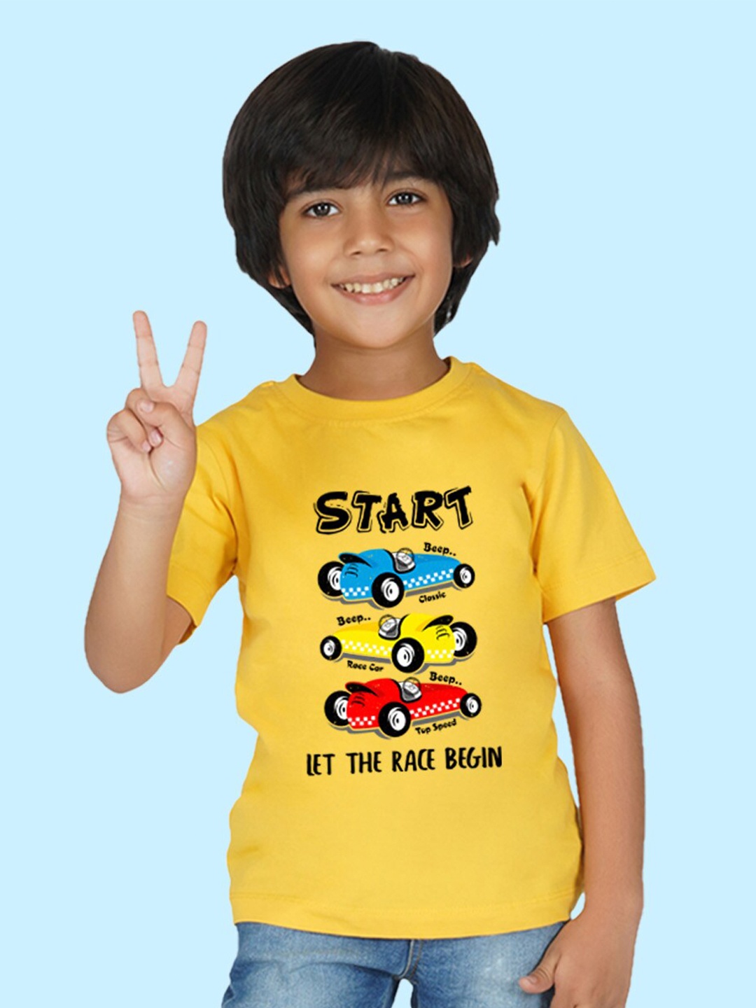 

NUSYL Boys Graphic Printed Round Neck Cotton T-shirt, Yellow
