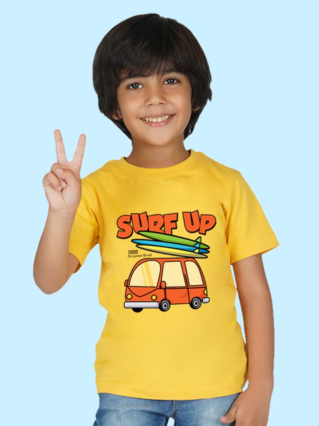 

NUSYL Boys Graphic Printed Round Neck T-shirt, Yellow