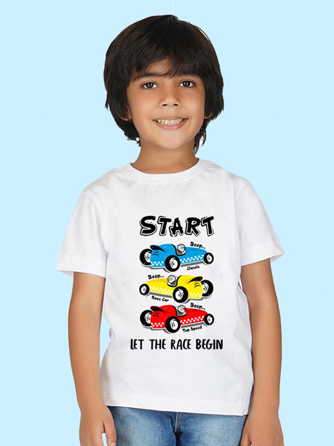 

NUSYL Boys Graphic Car Printed T-shirt, White