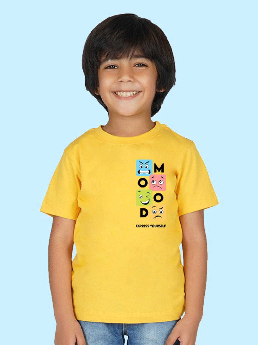 

NUSYL Boys Graphic Printed Round Neck Cotton T-shirt, Yellow