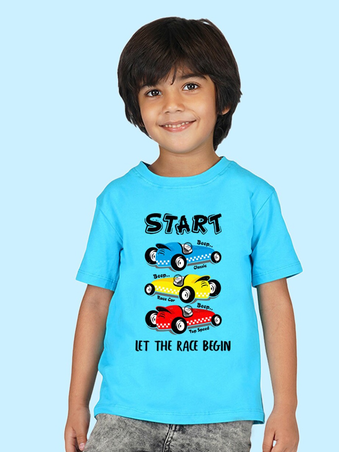 

NUSYL Boys Graphic Car Printed T-shirt, Blue