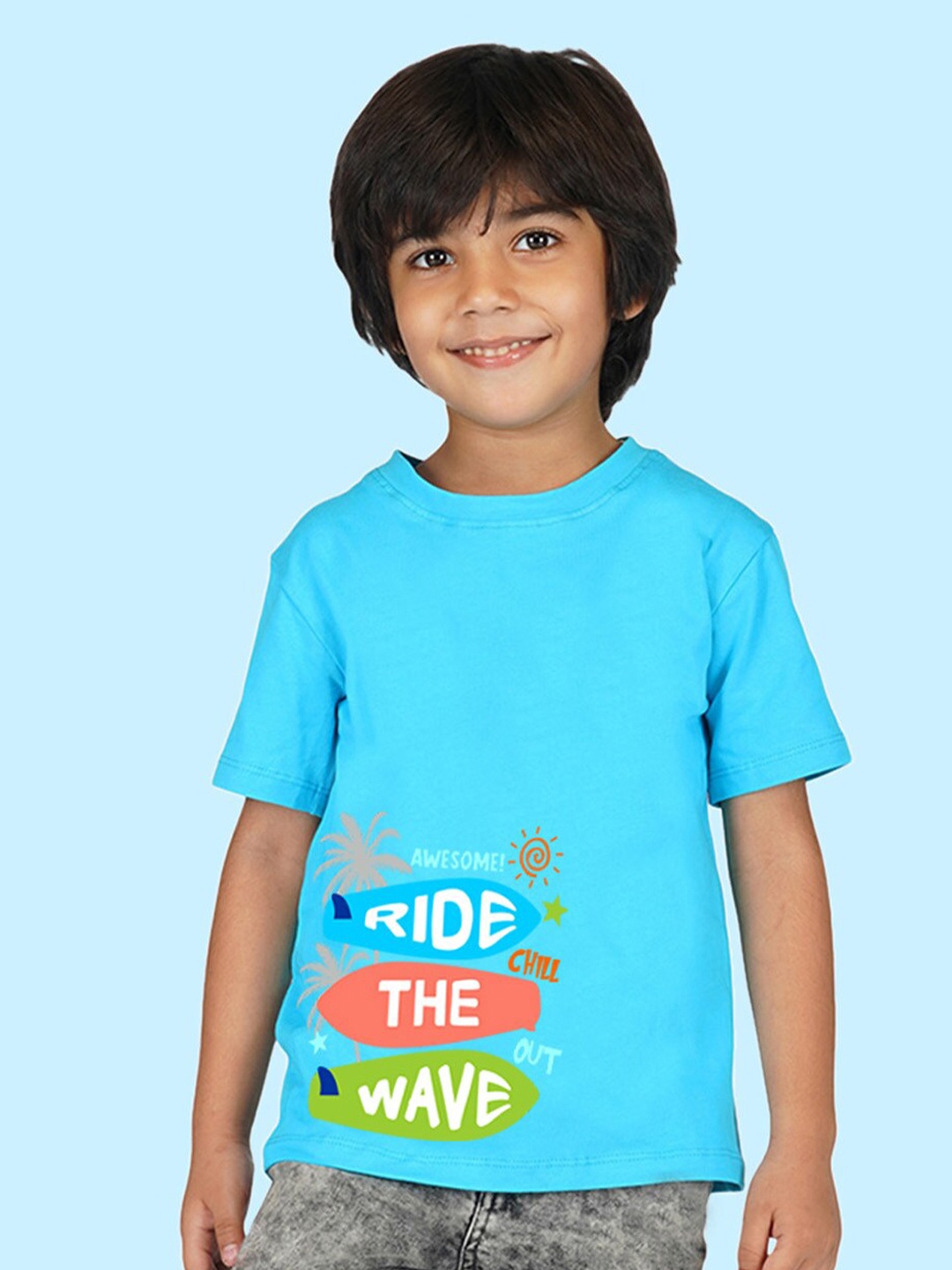 

NUSYL Boys Typography Printed T-shirt, Blue