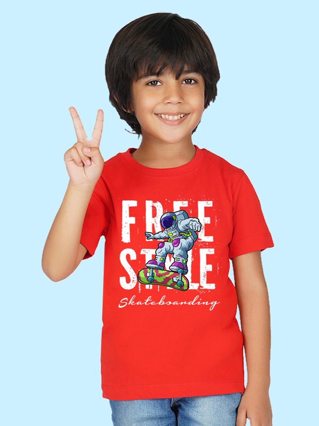 

NUSYL Boys Typography Printed Cotton T-shirt, Red