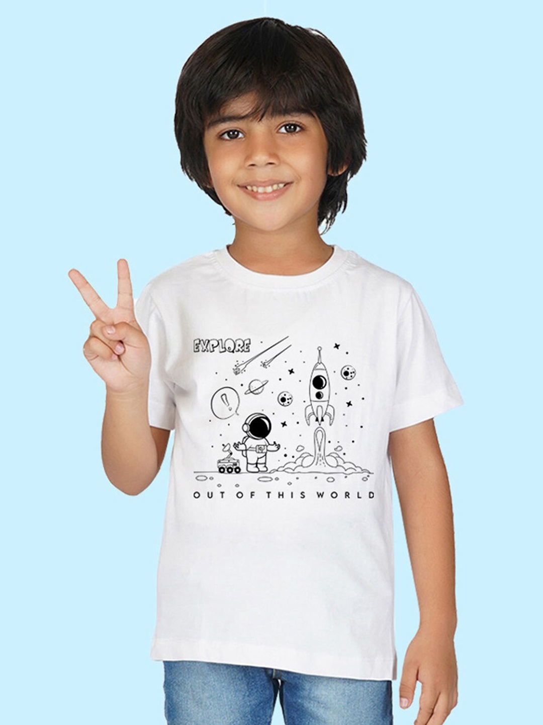 

NUSYL Boys Graphic Printed Round Neck T-shirt, White