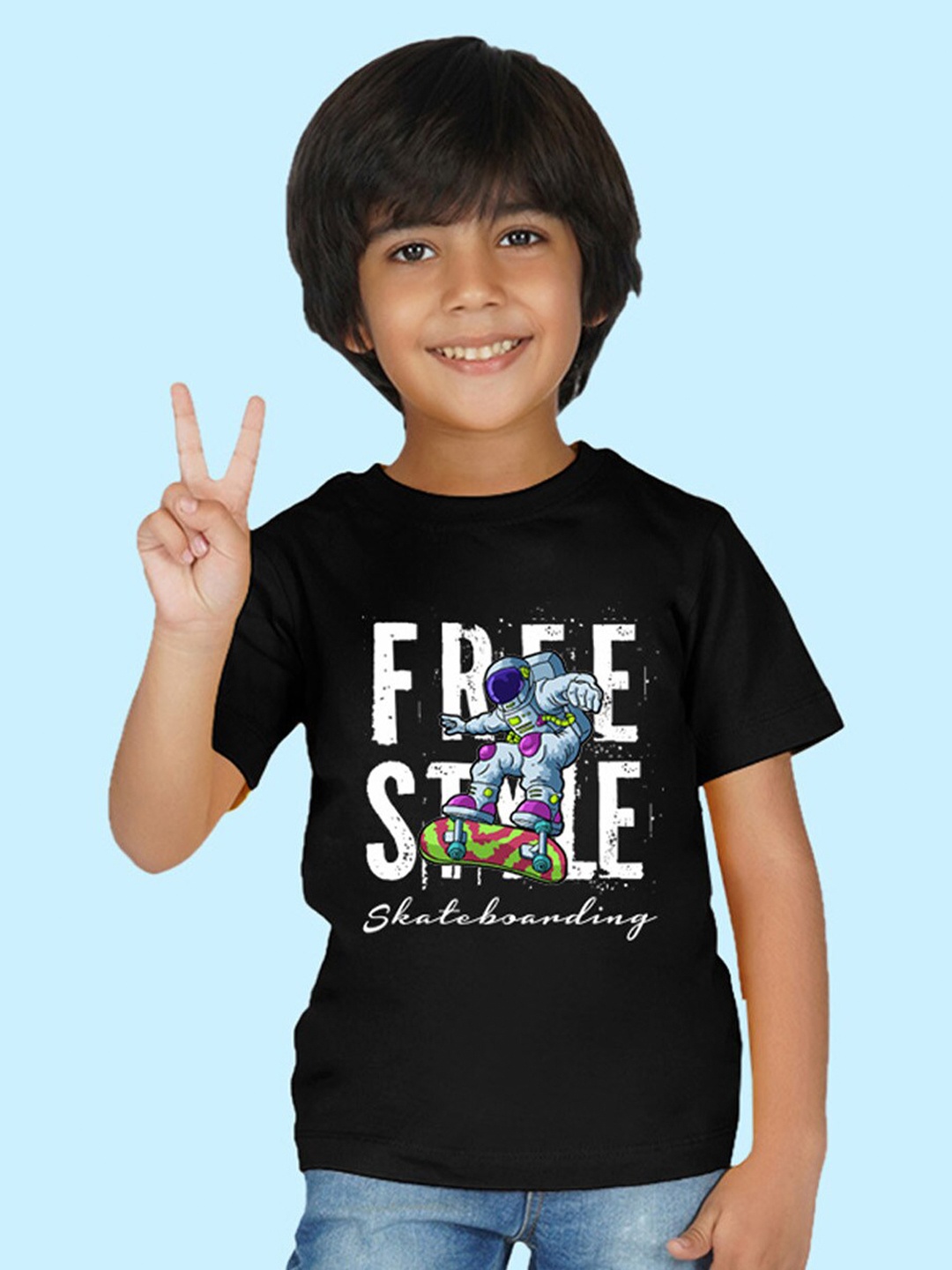 

NUSYL Boys Typography Printed Round Neck Cotton T-shirt, Black