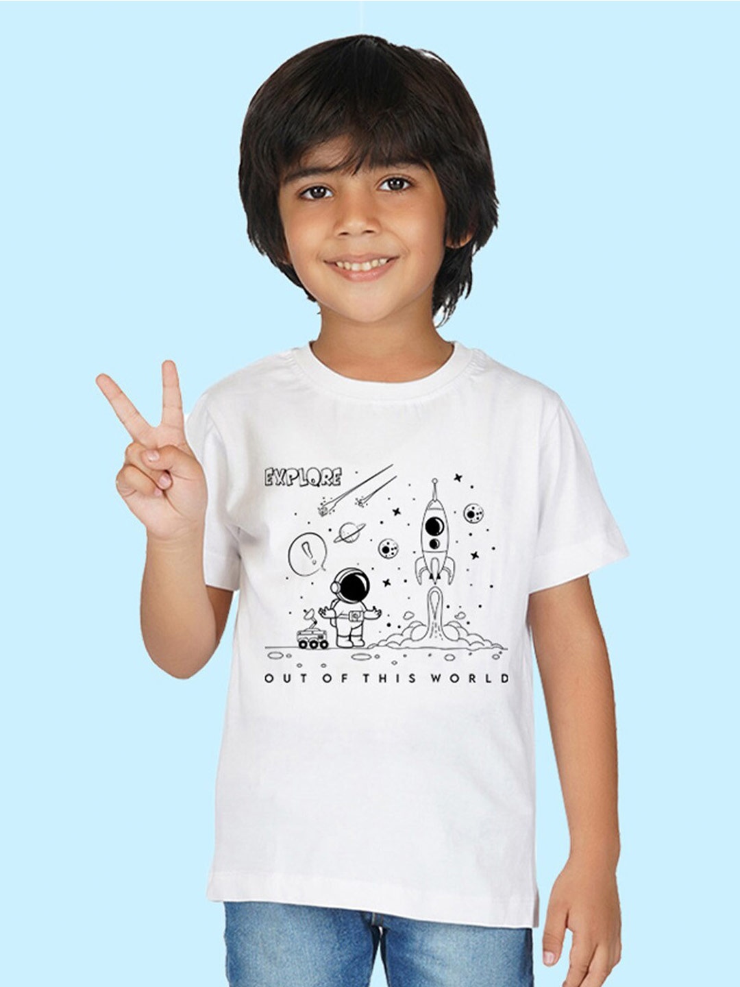 

NUSYL Boys Graphic Space Printed T-shirt, White