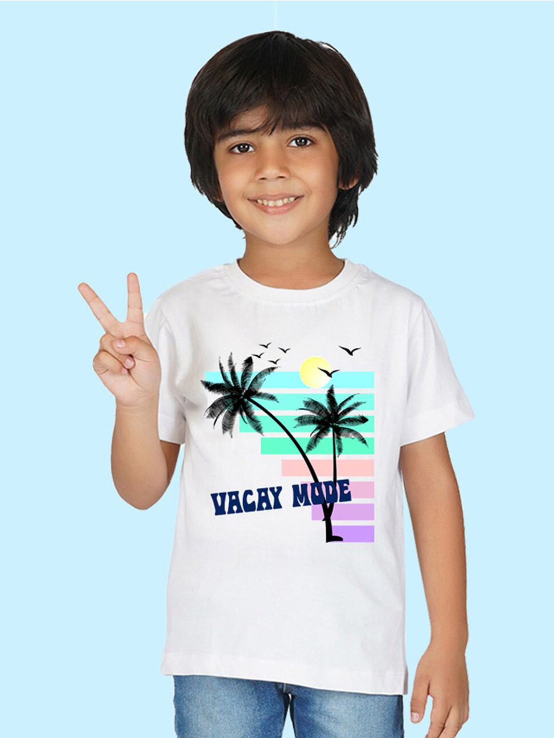 

NUSYL Boys Graphic Printed Tropical Cotton T-shirt, White
