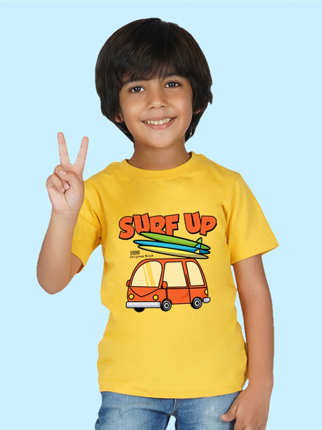 

NUSYL Boys Graphic Surf Up Printed T-shirt, Yellow