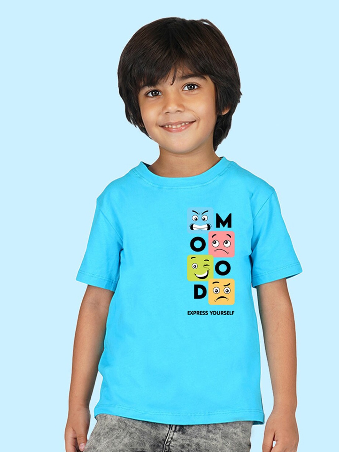 

NUSYL Boys Graphic Printed Drop-Shoulder Sleeves Cotton T-shirt, Blue