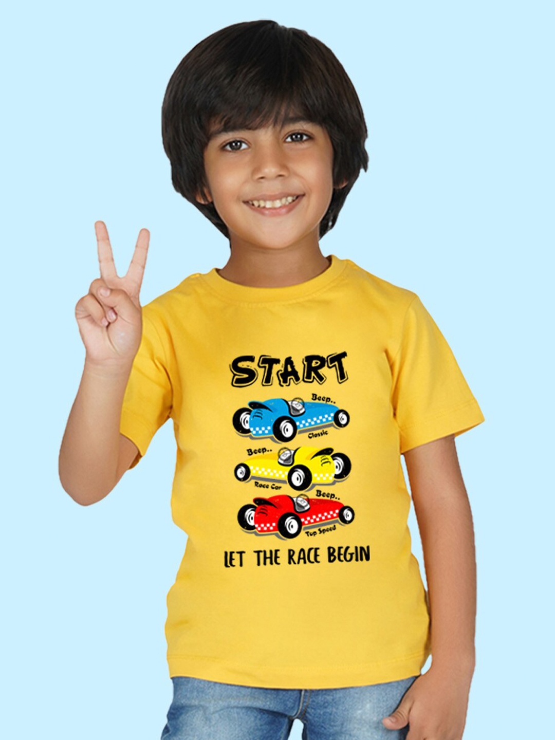 

NUSYL Boys Graphic Printed Round Neck T-shirt, Yellow