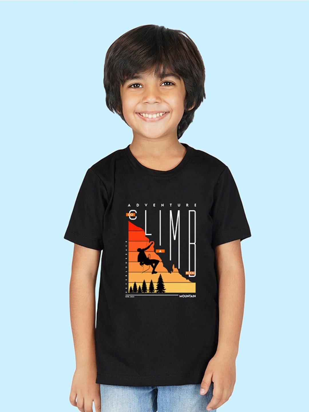 

NUSYL Boys Graphic Printed Round Neck T-shirt, Black