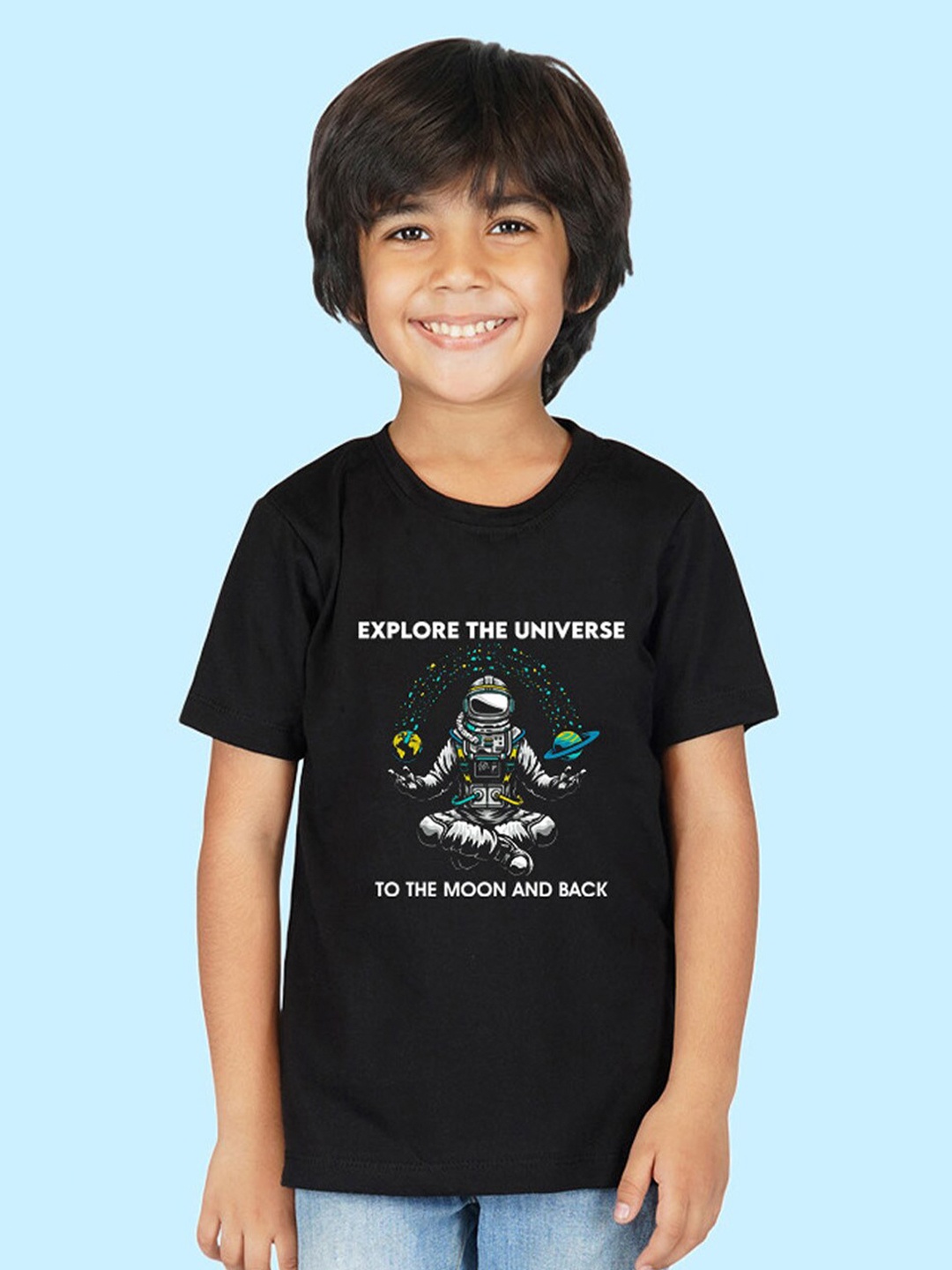 

NUSYL Boys Astronaut Printed Round Neck T-shirt, Black