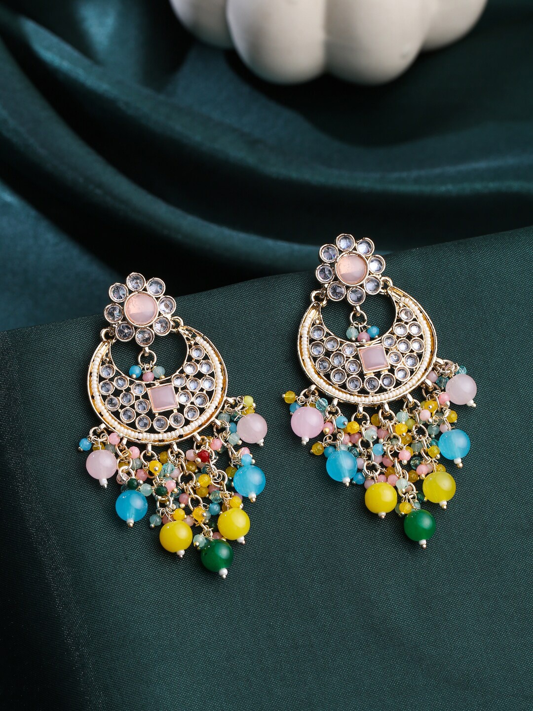 

VIRAASI Gold-Plated Contemporary Kundan Chandbalis Earrings