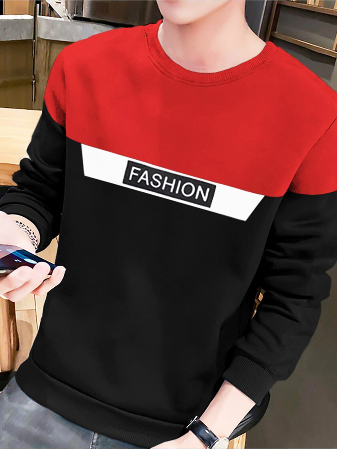 

BLIVE Boys Colourblocked Round Neck Long Sleeves Cotton T-shirt, Red
