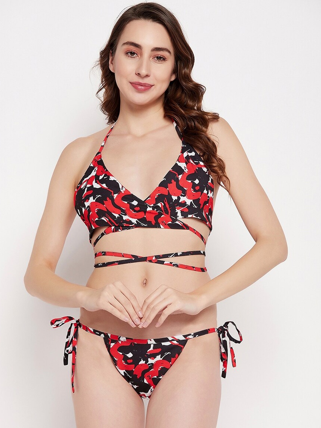 

SECRETS BY ZEROKAATA Printed Swim Bikini Set, Red