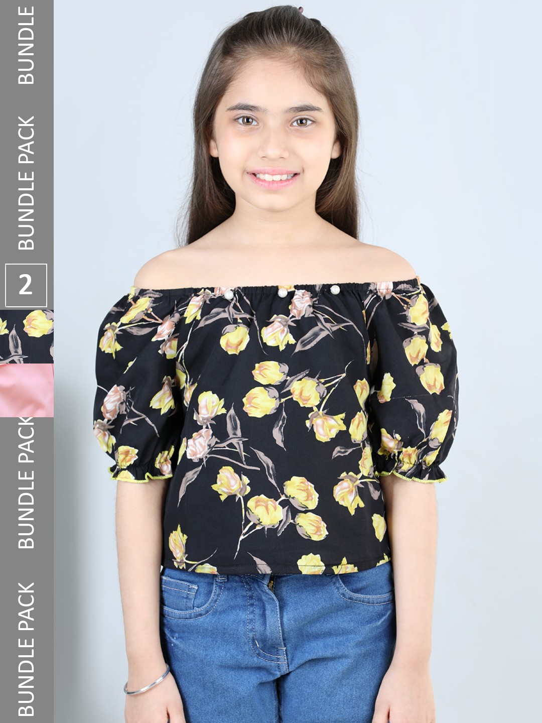 

Cutiekins Girls Pack of 2 Printed Puff Sleeve Top, Black