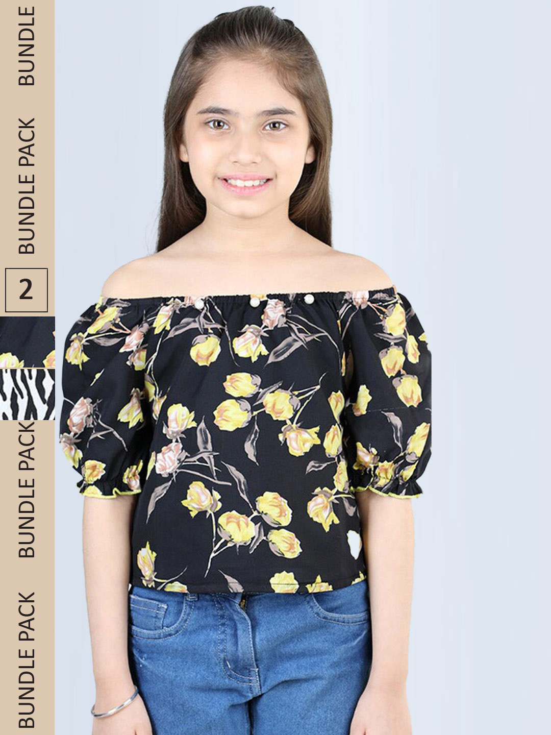 

Cutiekins Pack of 2 Printed Off-Shoulder Tops, Black