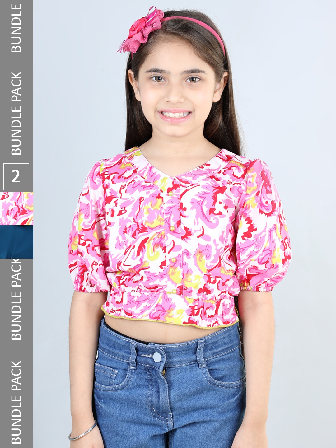 

Cutiekins Girls Pack of 2 Printed Puff Sleeve Top, Pink