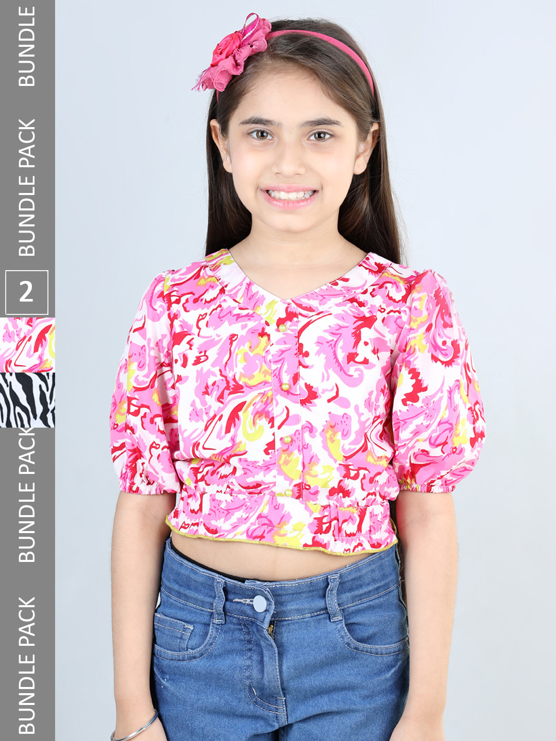 

Cutiekins Girls Pack of 2 Printed Puff Sleeve Top, Pink