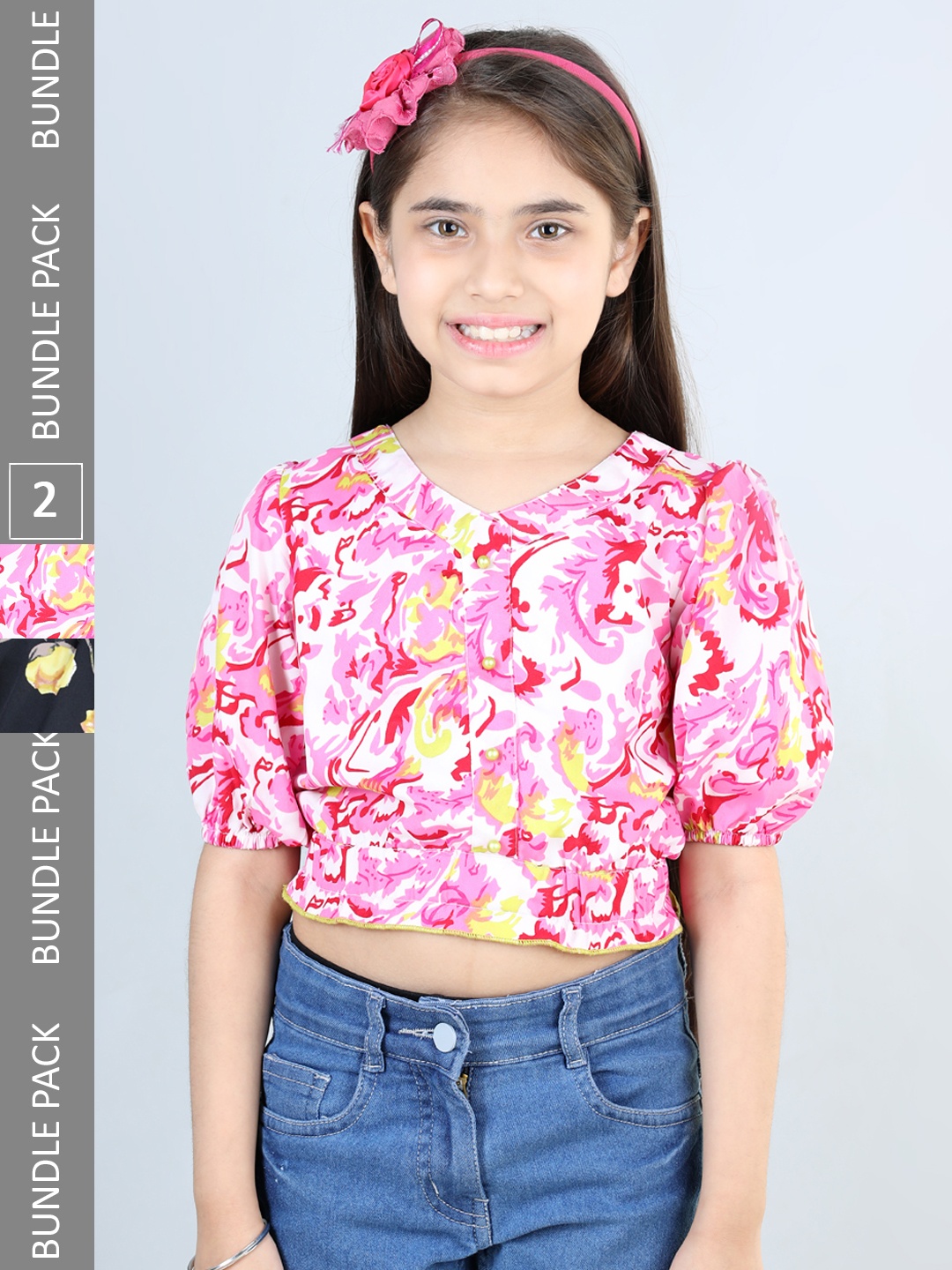

Cutiekins Girls Pack of 2 Printed Puff Sleeve Top, Pink