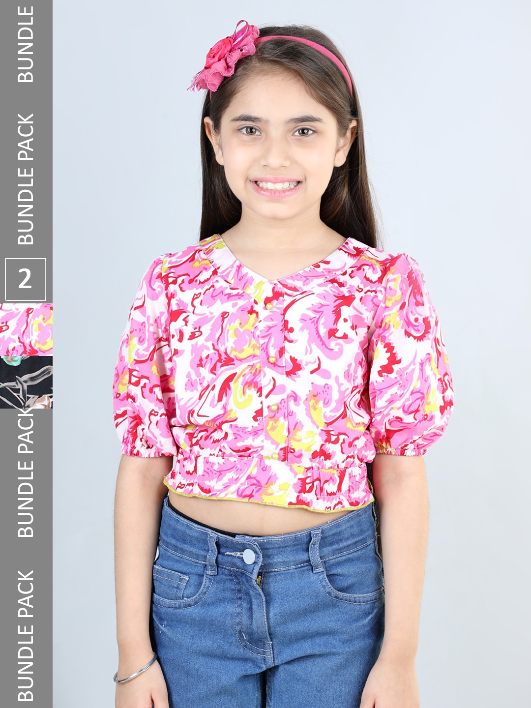 

Cutiekins Girls Pack of 2 Printed Puff Sleeve Top, Pink