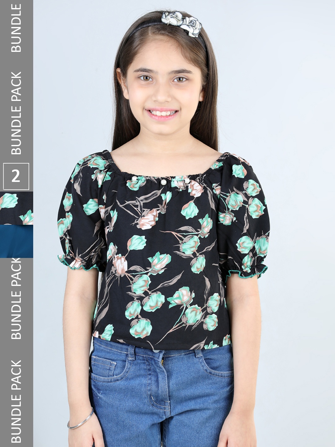 

Cutiekins Girls Pack of 2 Printed Puff Sleeve Top, Black